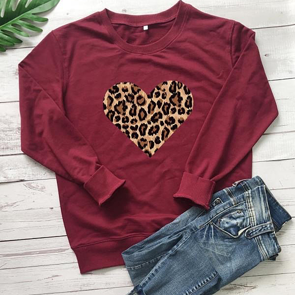 Kris Ana Leopard Heart Sweatshirt - Maroon
