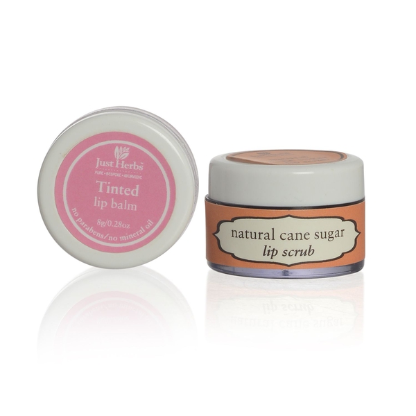 Set of 2 - Just Herbs Tinted Lip Balm (8g) and Cane Sugar Lip Scrub (15g)