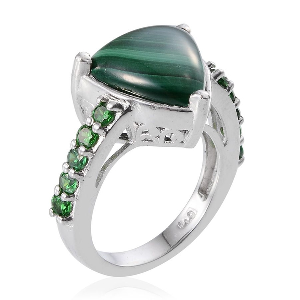 Malachite (Trl 15.00 Ct), Simulated Emerald Ring in ION Plated Platinum Bond 16.000 Ct.