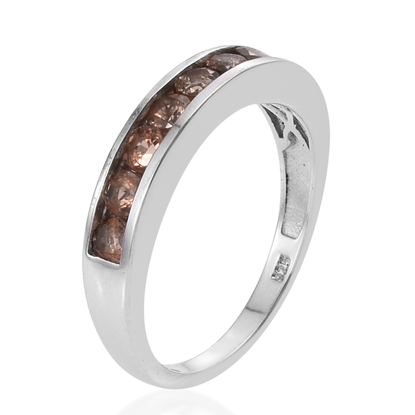 Jenipapo Andalusite (Rnd) Half Eternity Band Ring in Platinum Overlay Sterling Silver 1.000 Ct.