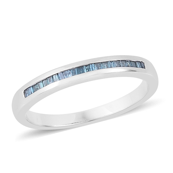 Blue Diamond (Bgt) Half Eternity Band Ring in Platinum Overlay Sterling Silver 0.250 Ct.