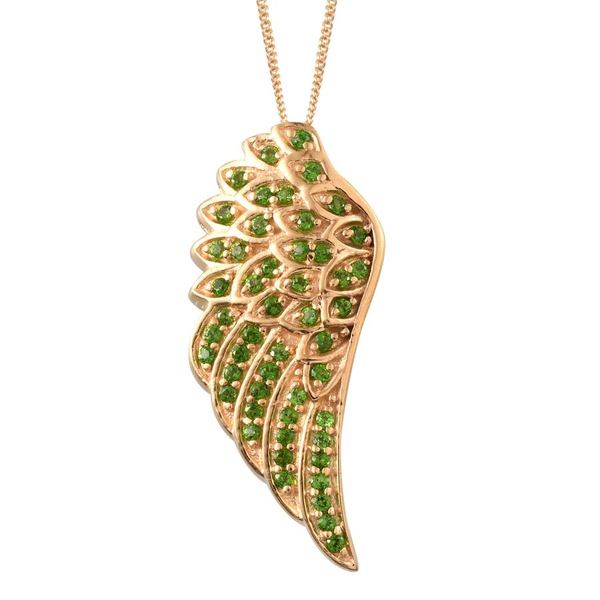 Chrome Diopside (Rnd) Angel Wing Pendant with Chain (Size 18) in 14K Gold Overlay Sterling Silver 0.