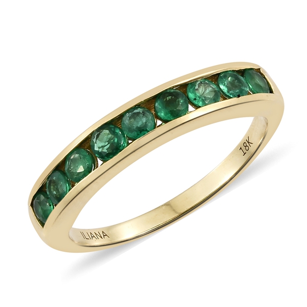 ILIANA 1 Carat AAA Emerald Premium Santa Terezinha Half Eternity Band Ring in 18K Gold 4.46 Grams