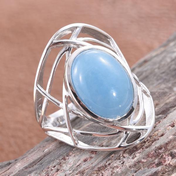 Blue Jade (Ovl) Ring in Platinum Overlay Sterling Silver 11.250 Ct.