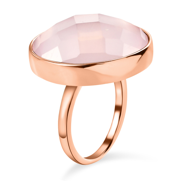 Rose Quartz Solitaire Ring in Vermeil Rose Gold Overlay Sterling Silver 19.92 Ct.