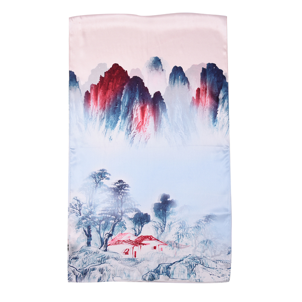 LA MAREY 100% Gloss Mulberry Silk Scarf in Landscape Print (175x52cm)