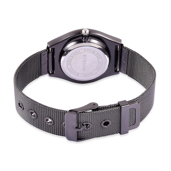 STRADA Japanese Movement Black Dial Water Resistant Watch in Black Tone with Stainless Steel Back and Chain Strap