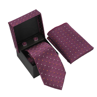 3 Piece Set - Tie, Cufflink, Pocket Square in a Gift Box - Purple Size Tie: 150x7.6cm Pocket Square