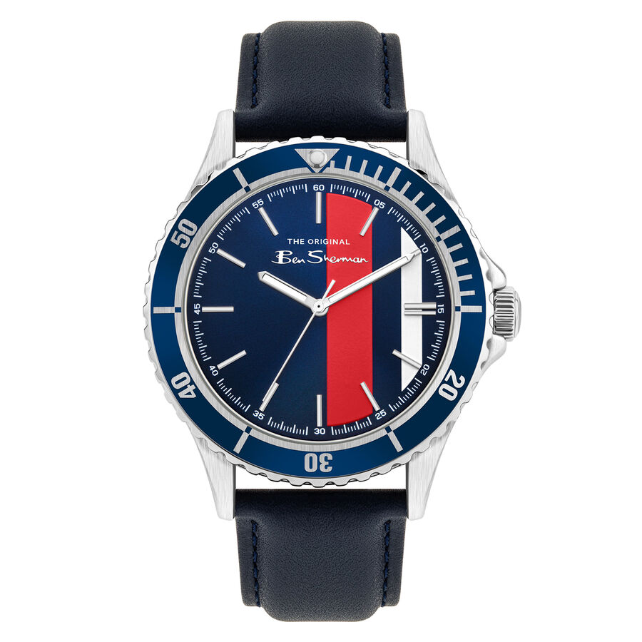 ben sherman analog watch with navy leather strap