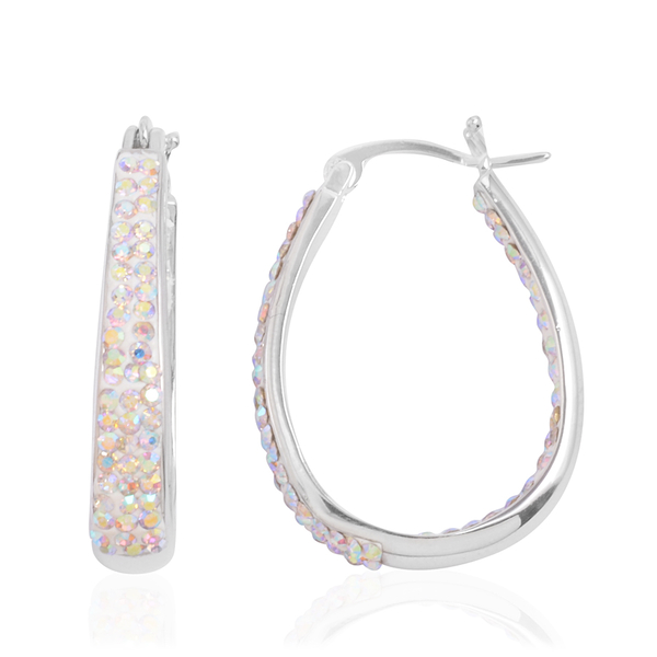 Close Out Deal AAA Simulated AB Colour Diamond Hoop Earrings in Silver Bond
