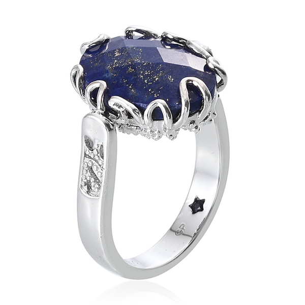 GP Lapis Lazuli (Ovl 8.85 Ct), Kanchanaburi Blue Sapphire Ring in Platinum Overlay Sterling Silver 8.900 Ct.