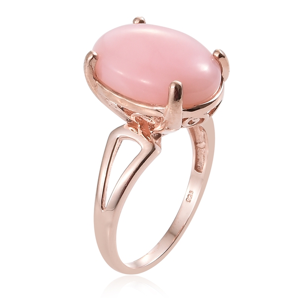 Peruvian Pink Opal (Ovl) Solitaire Ring in Rose Gold Vermeil Sterling Silver 8.500 Ct. Silver wt 6.35 Gms.