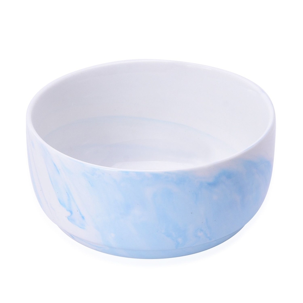 Set of 4 - Light Blue and White Colour Marble Pattern Ceramic Bowl (Size 10.5X5 Cm)