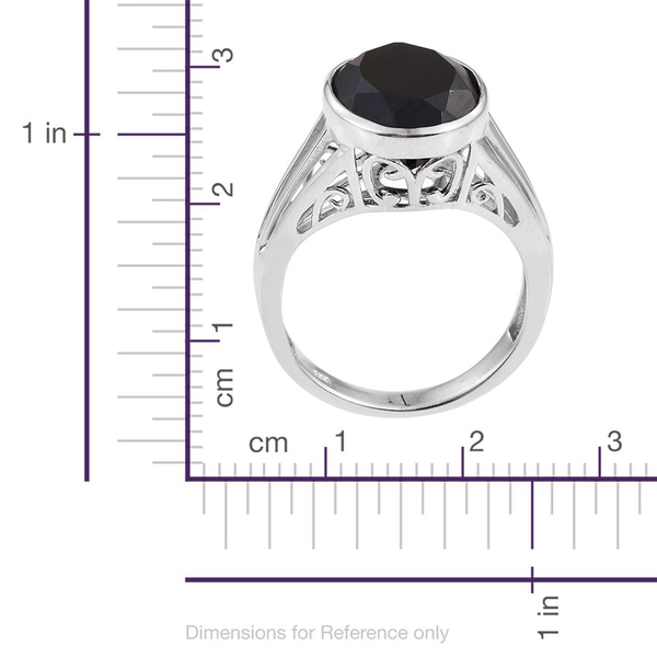 Boi Ploi Black Spinel (Ovl) Ring in Platinum Overlay Sterling Silver 12.000 Ct.