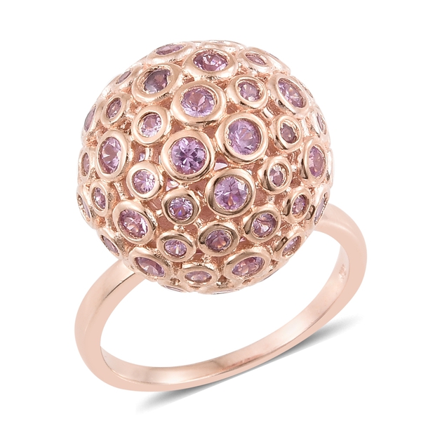 4.50 Ct Pink Sapphire Bezel Set Cocktail Ring in Rose Gold Plated Silver 8.97 Grams