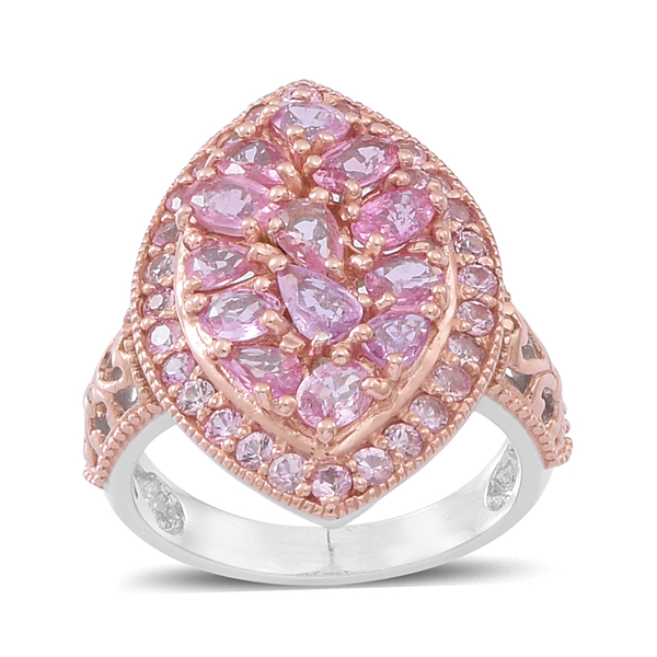Pink Sapphire (Pear) Ring in Rhodium and Rose Gold Overlay Sterling Silver 4.000 Ct.