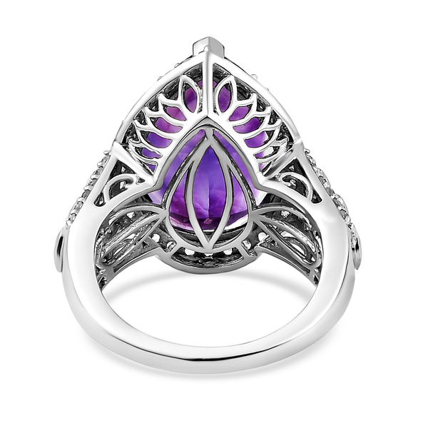 Moroccan Amethyst and Natural Cambodian Zircon Ring in Sterling Silver, Silver Wt 5.25 Gms
