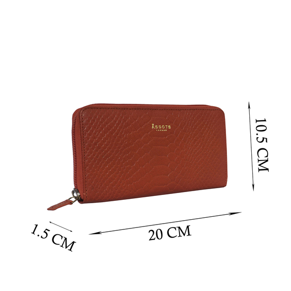 Assots London HAZEL Python Embossed Genuine Leather RFID Zip Around Purse (Size 20x2x10 Cm) - Red