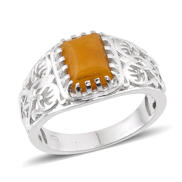 Yellow Jade (Bgt) Solitaire Ring in Platinum Overlay Sterling Silver 2.500 Ct.