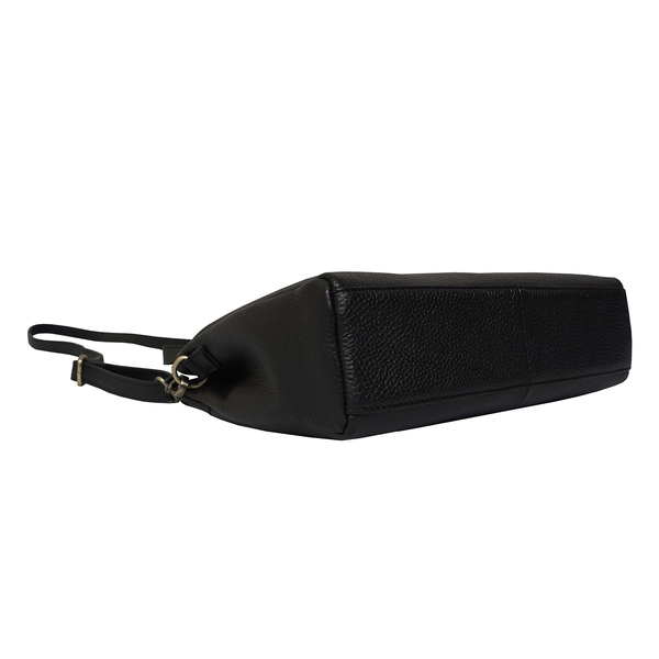 ASSOTS LONDON Debra Genuine Pebble Grain Leather Double Compartment Shoulder Handbag (Size 27x22x7Cm) - Black