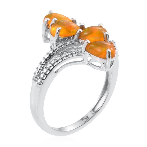 Orange Ethiopian Opal (Pear) Crossover Ring in Platinum Overlay Sterling Silver 1.000 Ct.