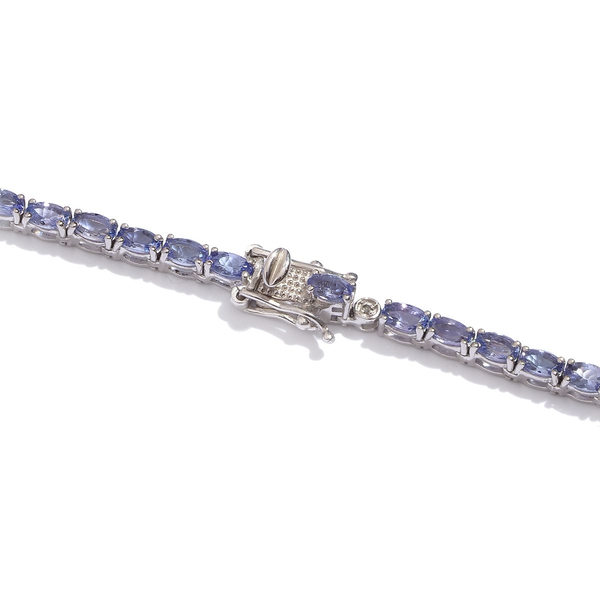 AA Tanzanite (Ovl), Diamond Necklace (Size 20) in Platinum Overlay Sterling Silver 24.100 Ct.