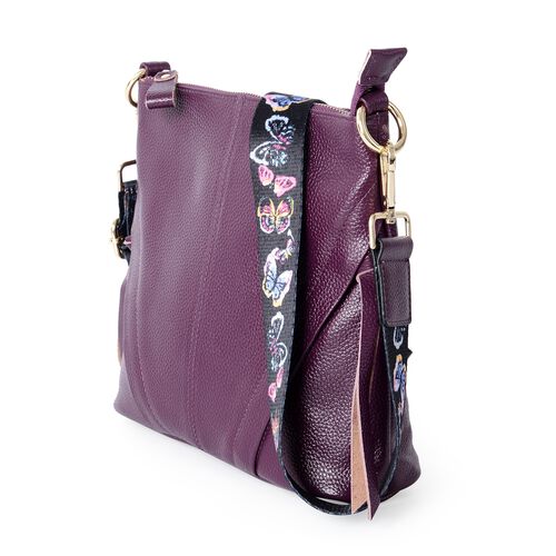 Super Soft 100% Genuine Leather Purple Colour Cross Body Bag Size 23x22x7 Cm - 3202703 - TJC