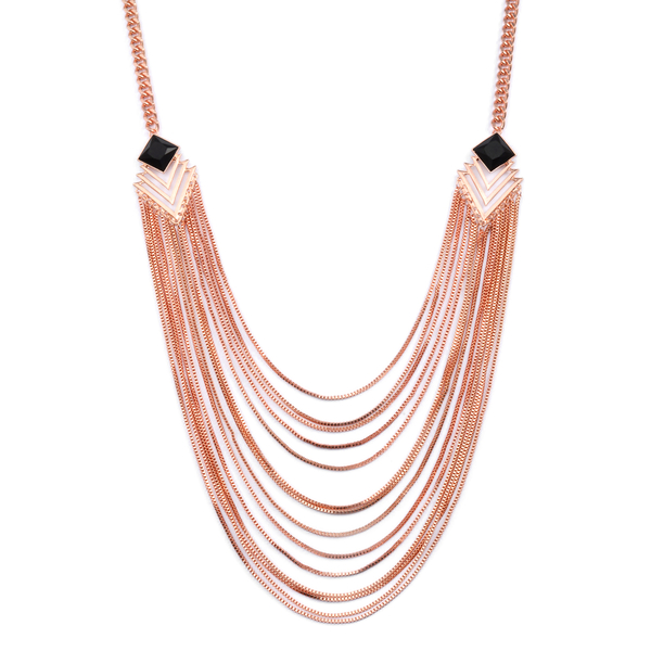 Multi Strand Necklace (Size 25 with Extender) in Rose Gold Tone with Simulated Stone