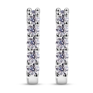 Moissanite J Hoop Earrings (With Push Back)in Rhodium Overlay Sterling Silver 1.00 Ct.