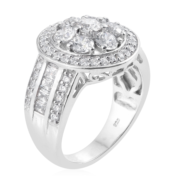J Francis - Platinum Overlay Sterling Silver (Rnd) Ring Made with Finest CZ, Silver wt 7.63 Gms.