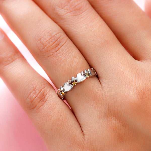 Yellow and Rose Gold Overlay Sterling Silver Heart and Star Band Ring