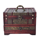 3 Layer Floral Pattern Wooden Jewellery Box with Inside Mirror, Top Removable Tray, Lock and Handle 