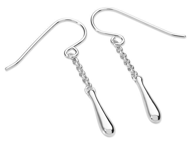 LucyQ Short Single Drip Earrings with Hook in Rhodium Overlay Sterling Silver