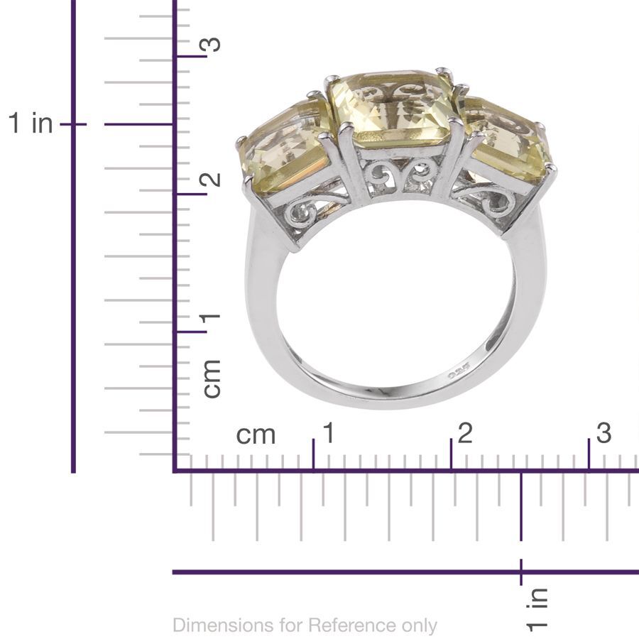 Asscher Cut Natural Ouro Verde Quartz (Oct 2.35 Ct) 3 Stone Ring in Platinum Overlay Sterling Silver 5.750 Ct.
