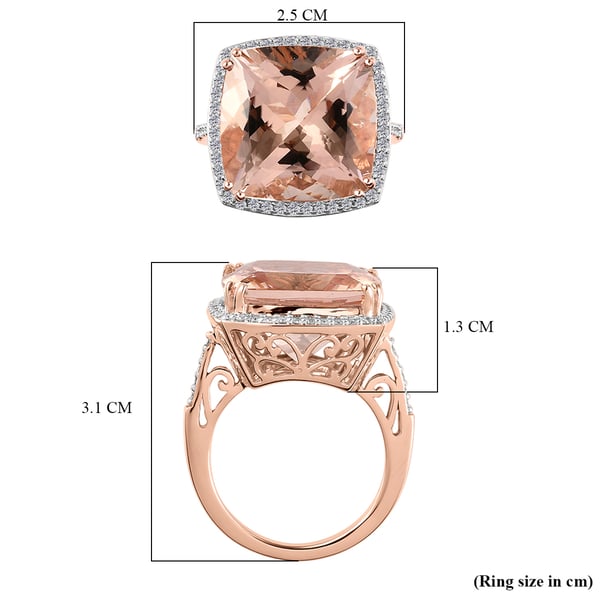 ILIANA 18K Rose Gold AAA Morganite and Diamond (VS/E-F) Ring 15.75 Ct, Gold Wt. 6.90 Gms