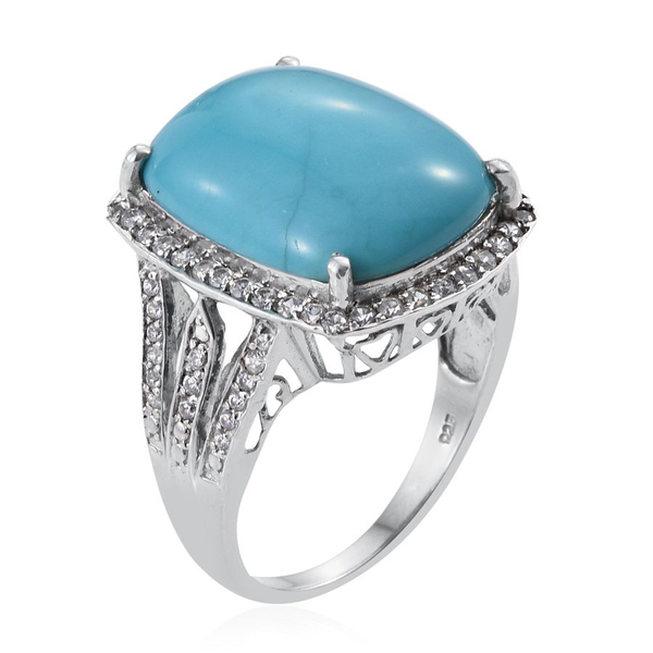 Arizona Sleeping Beauty Turquoise (Cush 15.25 Ct), Natural Cambodian Zircon Ring in Platinum Overlay Sterling Silver 16.500 Ct.