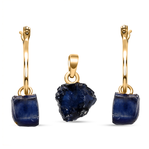 2 Piece Set - Masoala Sapphire (FF) Pendant and Detachable Hoop Earrings with Clasp in 14K Gold Over