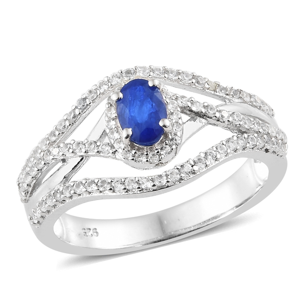1.36 Ct Blue Spinel and Natural Cambodian Zircon Ring in Platinum Plated Sterling Silver