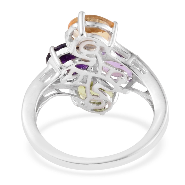 Amethyst (Ovl 1.13 Ct), Rose De France Amethyst, Citrine and Hebei Peridot Ring in ION Plated Platinum Bond 4.440 Ct.