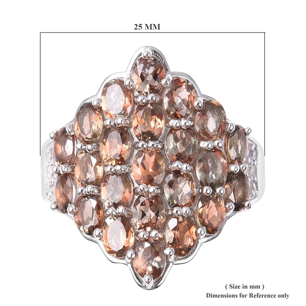 Brazilian Andalusite (Ovl), Natural White Cambodian Zircon Cluster Ring in Rhodium Overlay Sterling Silver 5.13 Ct.