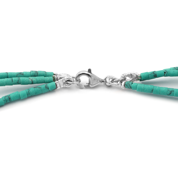 Green Turquoise and Green Howlite Beads Necklace (Size - 20) in Rhodium Overlay Sterling Silver 250.00 Ct