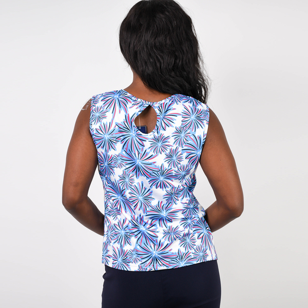 Aura Boutique Printed Sleeveless Top (Size L) - White & Blue