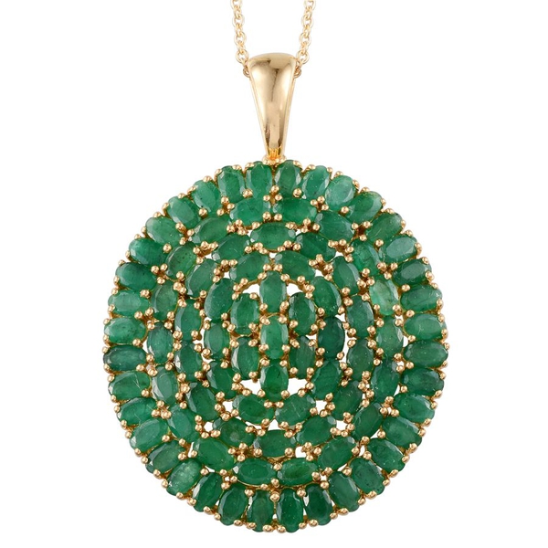 Kagem Zambian Emerald (Ovl) Cluster Pendant With Chain in 14K Gold Overlay Sterling Silver 19.500 Ct