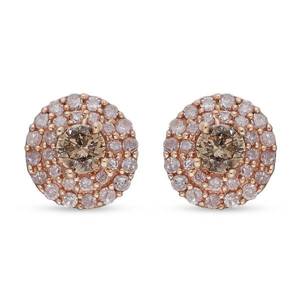9K Rose Gold Natural Champagne & Pink Diamond Stud Earrings (with Push Back) 0.50 Ct.