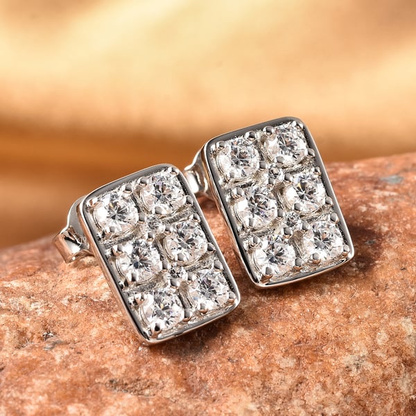 Lustro Stella Rhodium Overlay Sterling Silver Stud Earrings (with Push Back) Made with Finest CZ 2.52 Ct.