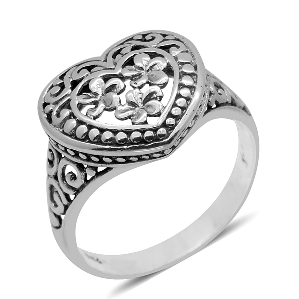 Royal Bali Collection Sterling Silver Floral and Heart Ring, Silver wt 2.48 Gms.