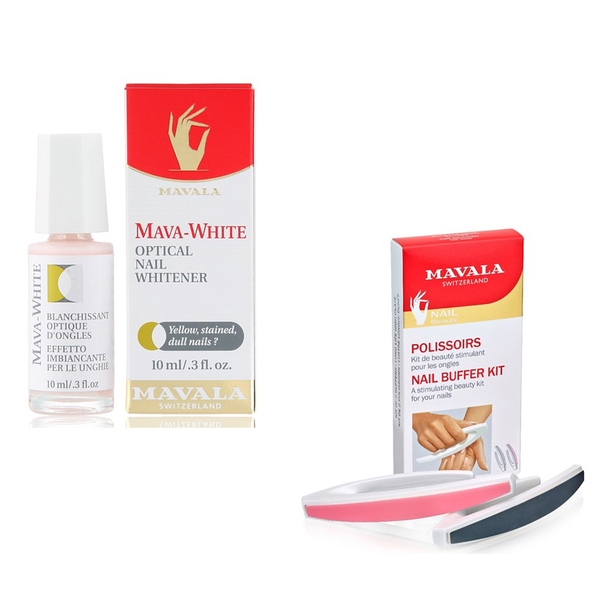 Mavala Stained Nails Kit- Buffer and Mava-White 10ml