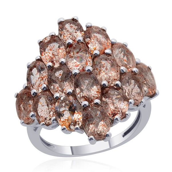 Tanzanian Sun Stone 6.25CT Cluster Ring In Platinum Plated Sterling Silver
