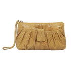 ASSOTS LONDON Darcy Genuine Leather Fully Lined Snake Print Pleated Wristlet Purse - Mustard