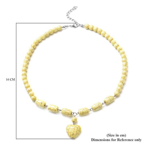Yellow Howlite Beads Necklace (Size - 18 With 2 inch Extender) in Silver Tone 210.00 Ct.